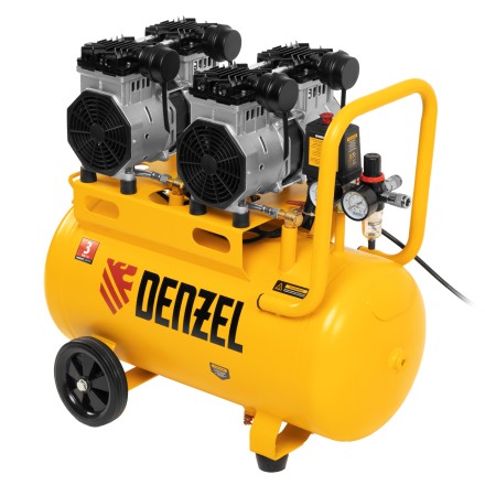 Компрессор безмасляный, малошумный Denzel DLS 2200/50, 2200 Вт, 2x1100, 50 л, 380 л/мин купить в Надыме