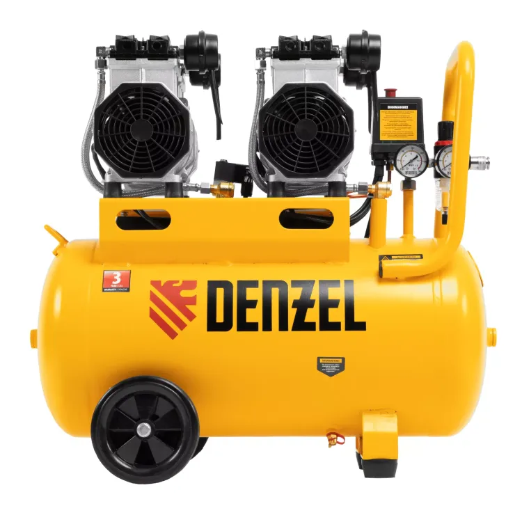 Компрессор безмасляный, малошумный Denzel DLS 2200/50, 2200 Вт, 2x1100, 50 л, 380 л/мин купить в Надыме