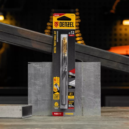 Сверло спиральное по металлу Denzel 12 x 151мм, Р6М5, Golden Tip, многогранная заточка, 718287 купить в Надыме
