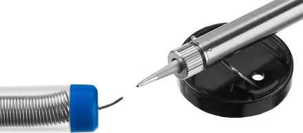 Паяльник ЗУБР "ПРОФЕССИОНАЛ" с двухкомпонентной рукояткой и защитным колпачком в наборе с припоем и подставкой, 40Вт, конус 55402-40_z01 купить в Надыме