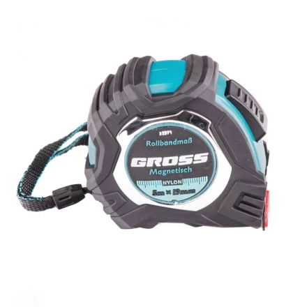 Рулетка Magnetisch 5 м х 19 мм обрезиненный корпус автоматическая фиксация Нейлоновое покрытиеытие зацеп с магнитом Gross 32571 купить в Надыме