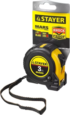 Рулетка STAYER "PROFI" "MARS", обрезиненный корпус, утолщенное полотно, 3мх16мм 34131-03_z01 купить в Надыме