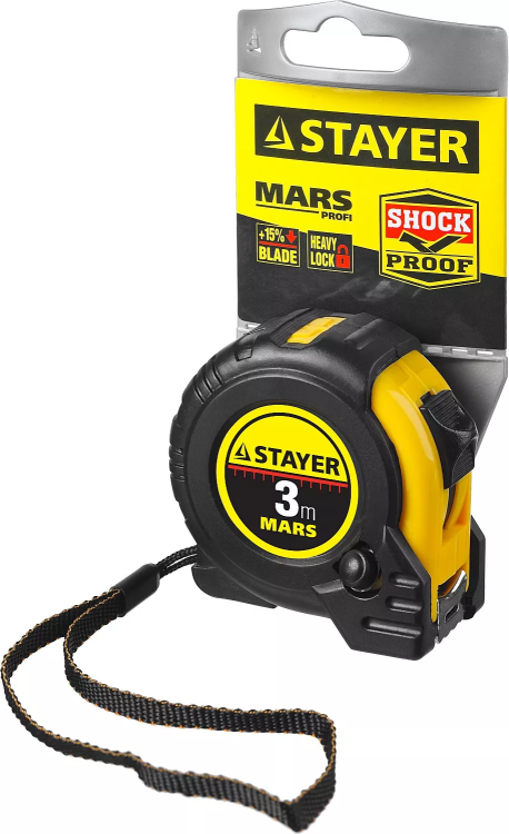 Рулетка STAYER "PROFI" "MARS", обрезиненный корпус, утолщенное полотно, 3мх16мм 34131-03_z01 купить в Надыме