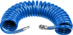 ЗУБР 5 м, 6 х 8 мм, 15 бар, воздушный спиральный шланг с фитингами рапид, Профессионал (6473-05)
