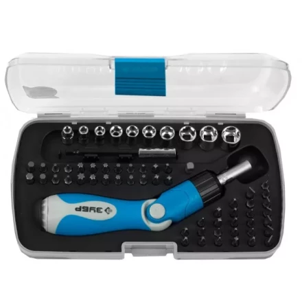 Набор ЗУБР Отвертка "ЭКСПЕРТ" реверсивно-рычажная с насадками,удл. с магнит.фикс.,Hex1/4"-SQ1/4",в пласт. боксе,64пред. 25287-H64 купить в Надыме