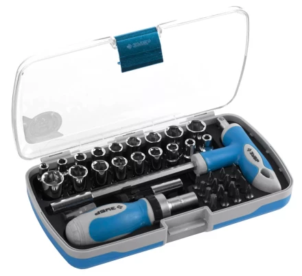 Набор ЗУБР Отвертка "ЭКСПЕРТ" реверс. с насадками, 2-хкомп. ручка, битодерж. с Т-образ. ручкой, в пласт.боксе, 38пред. 25289-H38 купить в Надыме