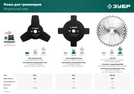 ЗУБР НТ-3, 255 мм, 3T, нож для триммера (71140) купить в Надыме