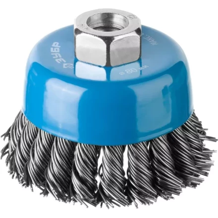 ЗУБР "ПРОФЕССИОНАЛ". Щетка чашечная для УШМ, плетеные пучки стальной проволоки 0,8мм, 80ммхМ14 35277-080_z02 купить в Надыме