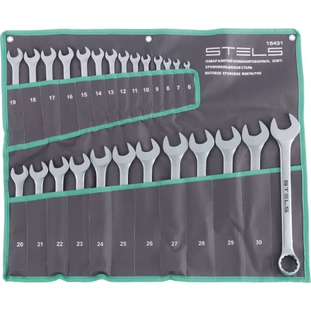 Набор ключей комбинированных 6-32 мм 26 штук CrV матовый хром STELS 15431 купить в Надыме