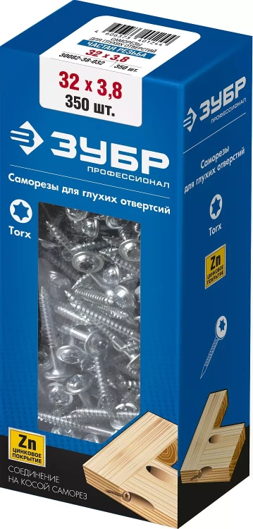 ЗУБР 32 х 3.8 мм, частая резьба, ТХ20, цинк, 350 шт, саморез для глухих отверстий, Профессионал (30082-38-032) купить в Надыме