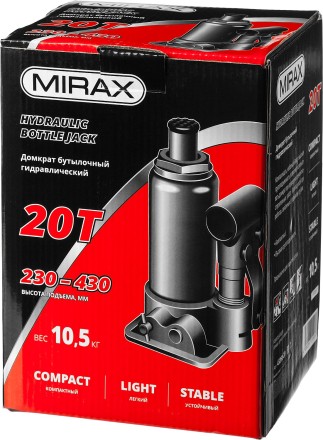 Домкрат гидравлический бутылочный, 20т, 230-430 мм, MIRAX 43260-20 43260-20 купить в Надыме