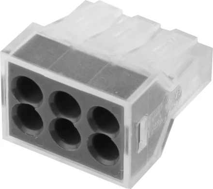 Клемма СВЕТОЗАР соединительная, 6-и проводная, 400В, 24А, 0,75-2,5мм2, 2шт 49170-6 купить в Надыме