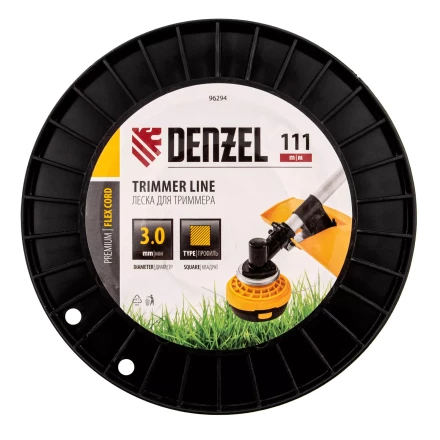 Леска для триммера квадрат Denzel, 3,0мм х 111м, на DIN катушке FLEX CORD, 96294 купить в Надыме