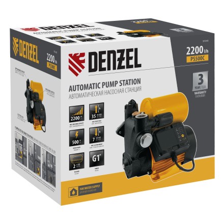 Насосная станция Denzel PS500C, 500 Вт, напор 35 м, 2200 л/ч, ресивер 2 л, блок управления 97249 купить в Надыме