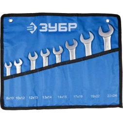 Набор ЗУБР "ПРОФИ": Ключ гаечный рожковый, Cr-V сталь, хромированный, 8х24мм, 8шт 27027-H8