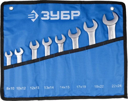 Набор ЗУБР "ПРОФИ": Ключ гаечный рожковый, Cr-V сталь, хромированный, 8х24мм, 8шт 27027-H8 купить в Надыме