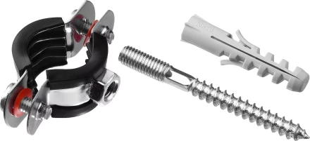 Хомут трубный с гайкой, оцинкованный, в комплекте с сантехнической шпилькой и дюбелем, 1/2", 1шт, ЗУБР Мастер 37866-20-24 37866-20-24_z01 купить в Надыме