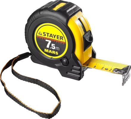 Рулетка STAYER "PROFI" "MARS", обрезиненный корпус, утолщенное полотно, 7,5мх25мм 34131-075_z01 купить в Надыме