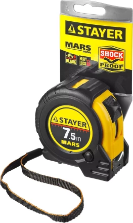 Рулетка STAYER "PROFI" "MARS", обрезиненный корпус, утолщенное полотно, 7,5мх25мм 34131-075_z01 купить в Надыме