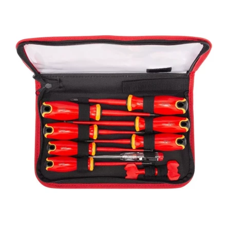 Набор диэлектрических отверток КВТ VDE НИО-2210к сталь S2, профиль SL, PH, PZ/FL и ключи для электрошкафов, 10 предметов (103017) купить в Надыме