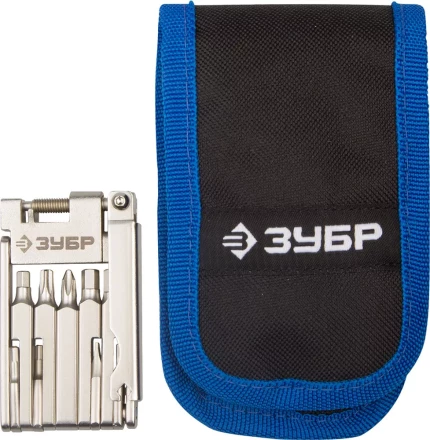 Набор ЗУБР "ЭКСПЕРТ для обслуживания велосипеда: складной мультитул 11-в-1,комплект для ремонта шин,16-в-1,в чехле 27428-H16 купить в Надыме