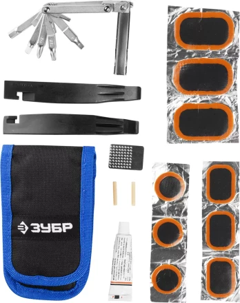 Набор ЗУБР "ЭКСПЕРТ для обслуживания велосипеда: складной мультитул 11-в-1,комплект для ремонта шин,16-в-1,в чехле 27428-H16 купить в Надыме