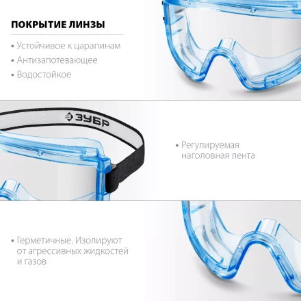 ЗУБР ПАНОРАМА Г, закрытого типа, стекло из ударопрочного поликарбоната, защитные очки с герметичной вентиляцией, Профессионал (110232) купить в Надыме