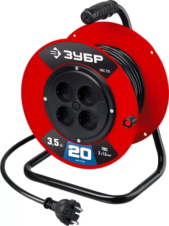 ЗУБР ПВС-215, ПВС, 2 х 1.5 мм2, 20 м, 3500 Вт, силовой удлинитель на катушке (55103-20) купить в Надыме