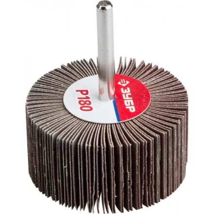 Круг шлифовальный ЗУБР "МАСТЕР" веерный лепестковый, на шпильке, тип КЛО, зерно-электрокорунд нормальный, P180, 30х60мм 36602-180 купить в Надыме