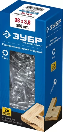 ЗУБР 38 х 3.8 мм, частая резьба, ТХ20, цинк, 300 шт, саморез для глухих отверстий, Профессионал (30082-38-038) купить в Надыме