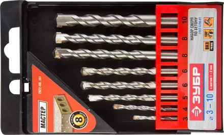 Набор ЗУБР Свёрла "МАСТЕР" по бетону, ударные, 3; 4; 5; 6; 6; 8; 8; 10мм, 8шт 2922-H8_z01 купить в Надыме