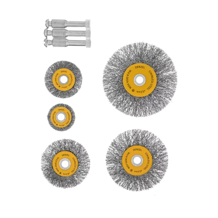 Набор щеток для дрели, 5 Плоских 25-38-50-63-75 мм, шпилька, нерж. вит. проволока Denzel 74495 купить в Надыме