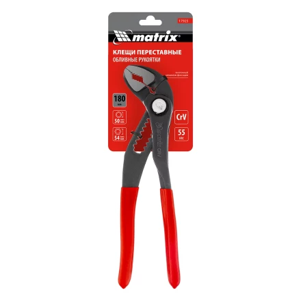 Клещи переставные 180 мм Matrix, кнопочный механизм, хром-ванадий, обливные рукоятки 17925 купить в Надыме