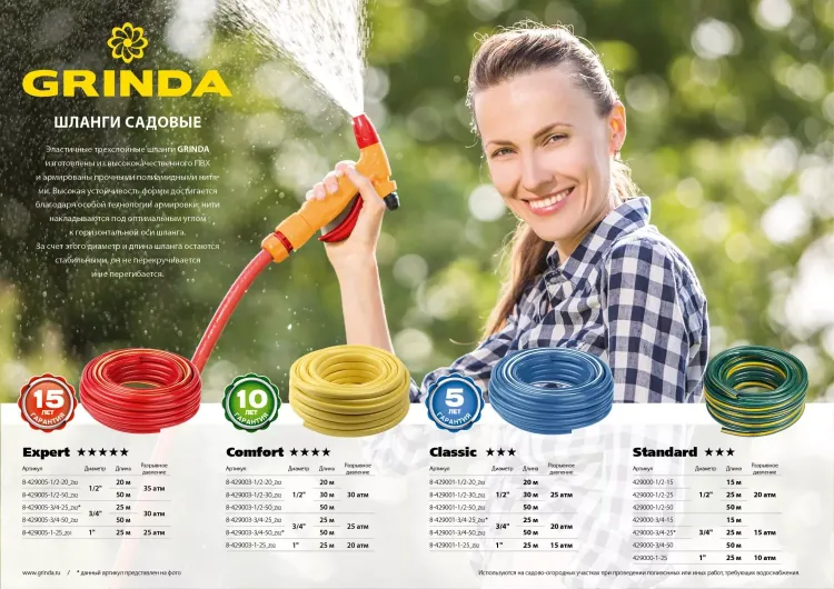 Шланг GRINDA CLASSIC поливочный, 25 атм., армированный, 3-х слойный, 1/2"х30м 8-429001-1/2-30_z02 купить в Надыме