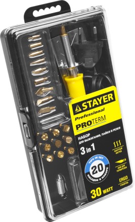 Прибор для выжигания STAYER &quot;PROFESSIONAL&quot;, 3в1, с набором насадок 20шт 45227 купить в Надыме