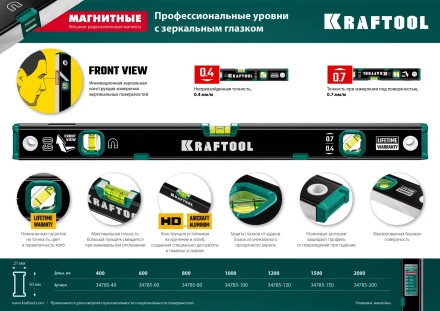 Профессиональный магнитный уровнь с зеркальным глазком KRAFTOOL 34785-200 купить в Надыме