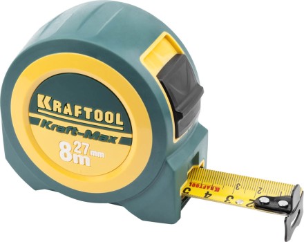 Рулетка KRAFTOOL &quot;Kraft-Max&quot;, длинный вылет, нейлон покрытие, упрочненный двухкомп корпус, 8м/27мм 34127-08-27 купить в Надыме