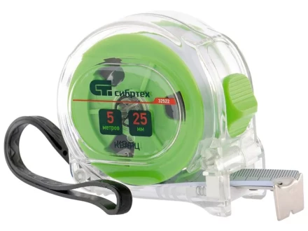 Рулетка Кварц, прозрачный корпус, амортизатор, 10 м х 25 мм  СИБРТЕХ 32524 купить в Надыме