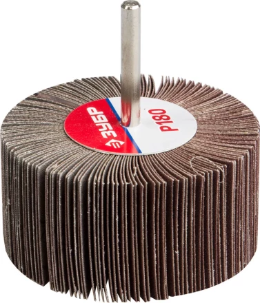 Круг шлифовальный ЗУБР "МАСТЕР" веерный лепестковый, на шпильке, тип КЛО, зерно-электрокорунд нормальный, P180, 40х80мм 36604-180 купить в Надыме