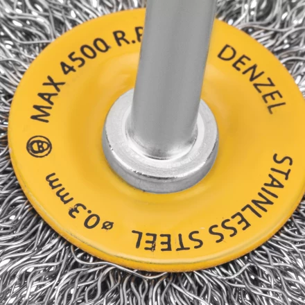 Щетка для дрели, 50 мм, Плоская, со шпилькой, нержавеющая витая проволока Denzel 744623 купить в Надыме