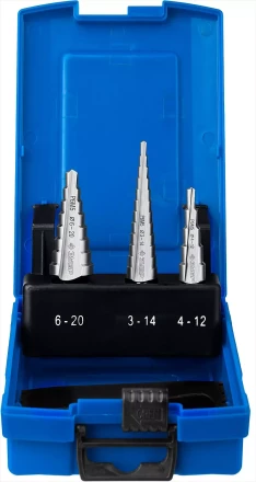 Набор ЗУБР ступенчатых сверл по сталям и цвет. мет. ст. Р6М5, d=3-14мм, 12ступ. d=4-12мм 5 ступ., d=6-20мм 14ступ. 29670-3-20-H3_z01 купить в Надыме