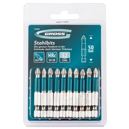 Набор бит PH2 х 50, сталь S2, 10 шт. Gross 11264 купить в Надыме