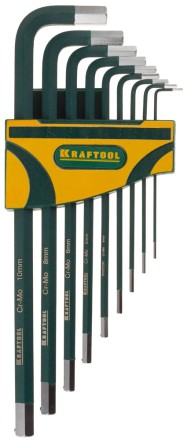 Набор ключей имбусовых KRAFTOOL &quot;INDUSTRIE&quot; длинные,Cr-Mo сталь(S2),хромир покрытие с противоскол напыл,HEX1,5-10мм,9шт 27443-H9 купить в Надыме