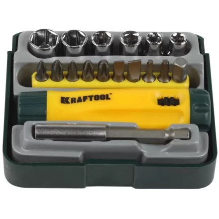 Набор KRAFTOOL "EXPERT": Отвертка реверсивная с битами, адаптером и торцовыми головками, Cr-V, 18 предметов 26143-H18 купить в Надыме