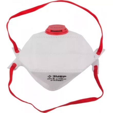 Полумаска фильтрующая ЗУБР &quot;МАСТЕР&quot; плоская, 3-х панельная, с клапаном, многослойная, класс защиты FFP1 11164_z01 купить в Надыме