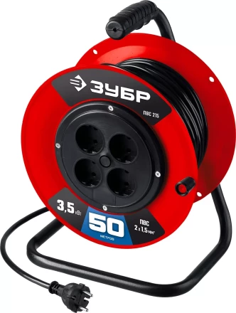 ЗУБР ПВС-215, ПВС, 2 х 1.5 мм2, 50 м, 3500 Вт, силовой удлинитель на катушке (55103-50) купить в Надыме