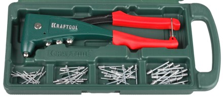 Заклепочник, KRAFTOOL &quot;NX-5&quot; 31173-H6, усиленный литой к d=2,4-4,8 мм - Al и сталь, d=2,4-4,0 - нерж сталь, в боксе, с набором заклепок 31173-H6 купить в Надыме