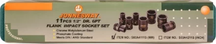 Набор головок торцевых ударных 1/2"DR 10-24мм  11предметов Jonnesway S03A4111S 47183 купить в Надыме