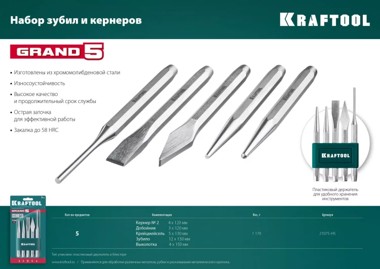 Наборы зубил и кернеров GRAND 21075-H5 купить в Надыме