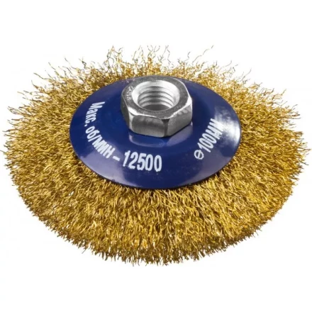 DEXX. Щетка коническая для УШМ, витая стальная латунированная проволока 0,3мм, 100ммхМ14 35105-100 купить в Надыме